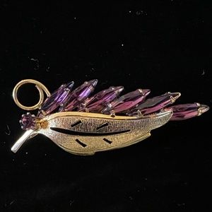 Vintage Gold and Purple Glass Leaf Brooch